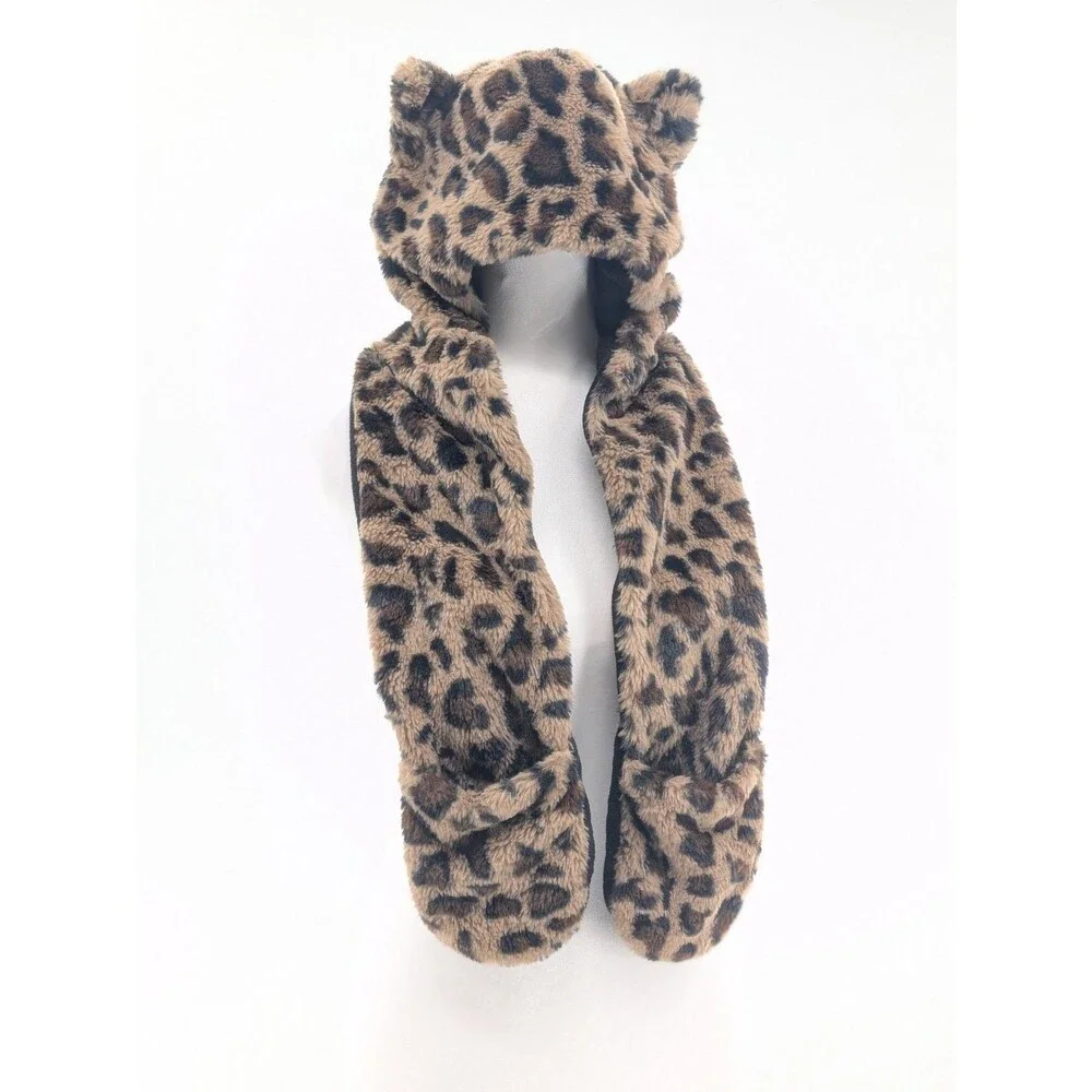 Leopard Hat Scarf With Hand Pocket Warmers Brown Ears Target Kids One Size